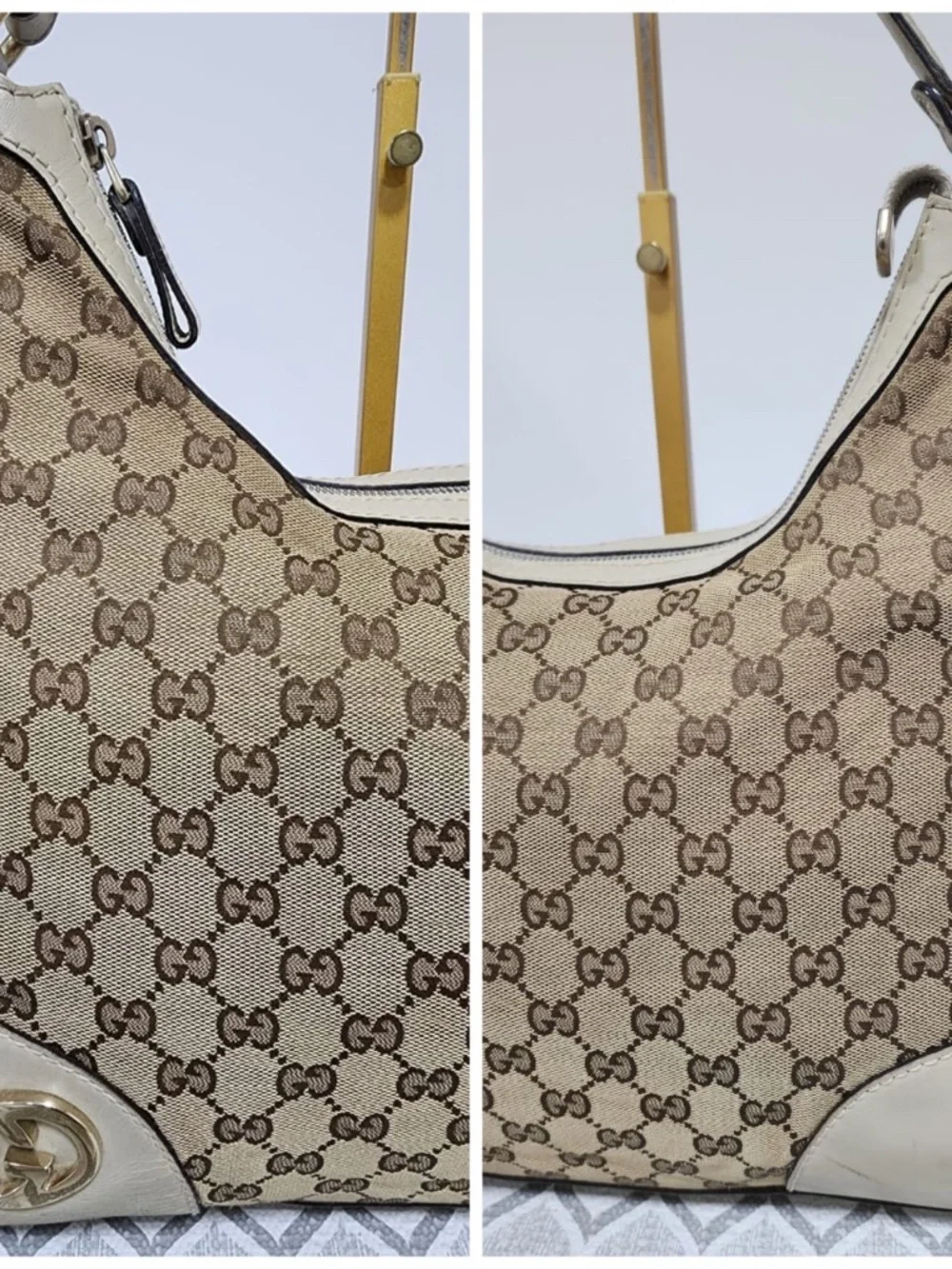 Authentic GUCCI Monogram Medium Lovely Heart Hobo Off White/Brown